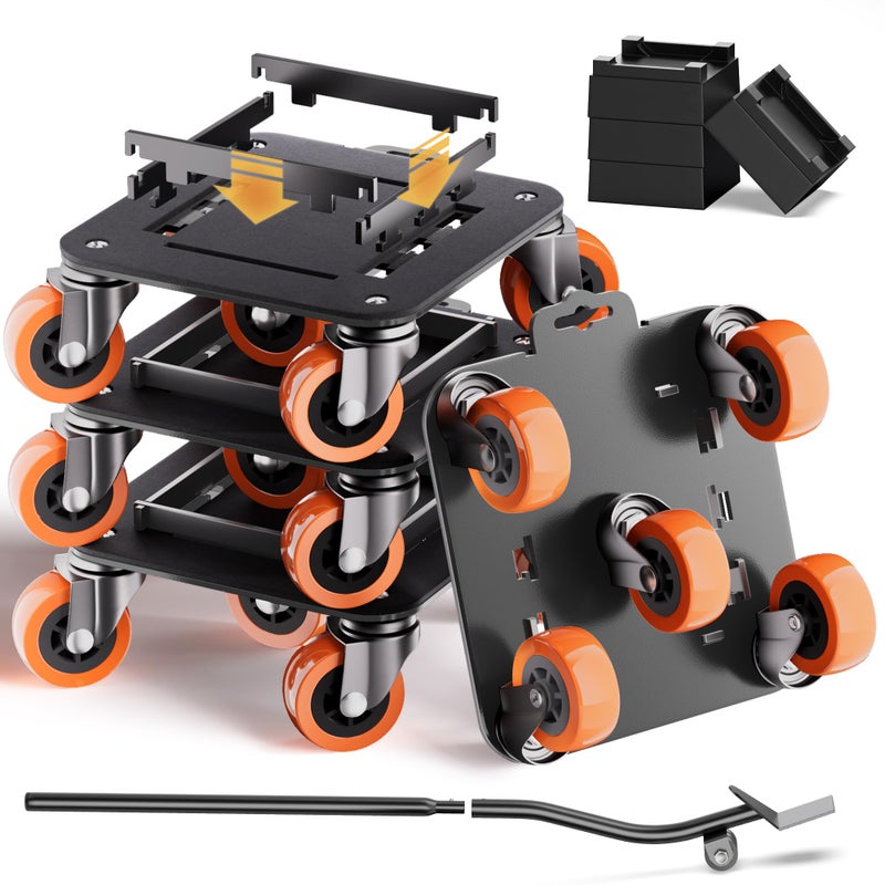 VALTAVO Furniture Movers with Wheels, Upgraded Guardrails for No Slips, Heavy Duty Furniture Dolly, Furniture Sliders with Wheels, Furniture Lifter Tool Included (Orange, 6.3" Ã— 6.3" Pro) - Image 1