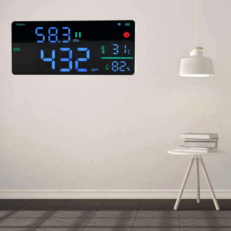 CO2 Monitor 4-In-1 Smart Tester - Buzzer Alarm 11in LED Display With 2.4G WiFi Support 2000mAh Battery High Accuracy for Bedroom Kitchen Office Indoor Settings - Image 5