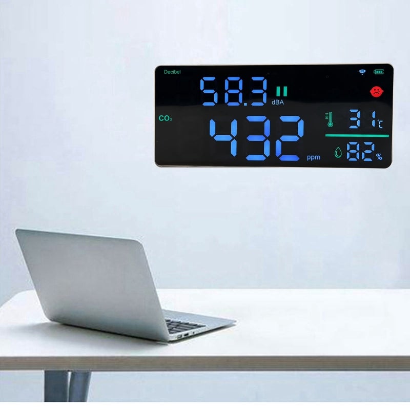 CO2 Monitor 4-In-1 Smart Tester - Buzzer Alarm 11in LED Display With 2.4G WiFi Support 2000mAh Battery High Accuracy for Bedroom Kitchen Office Indoor Settings - Image 3