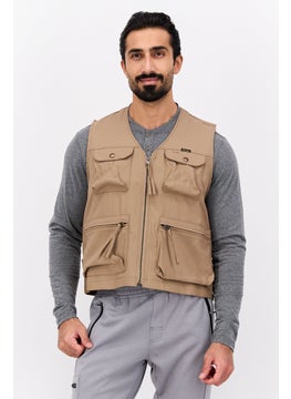 Wrangler Men Solid Vest Jacket, Tan  - Image 1