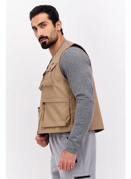 Wrangler Men Solid Vest Jacket, Tan  - Image 2