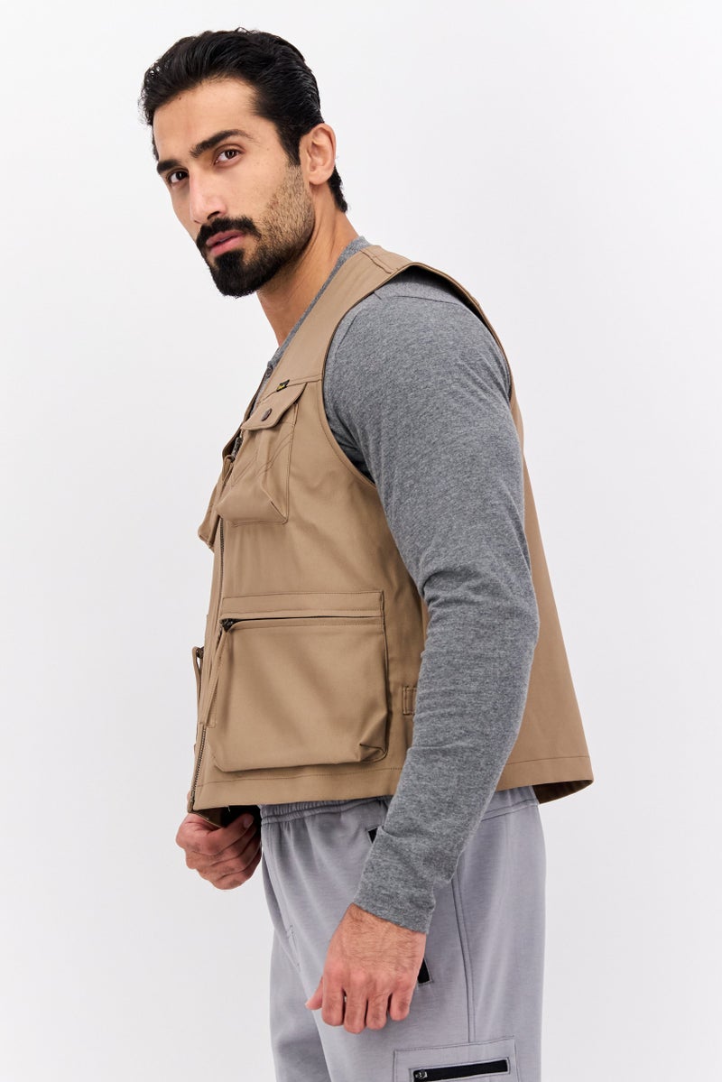 Wrangler Men Solid Vest Jacket, Tan - Image 2