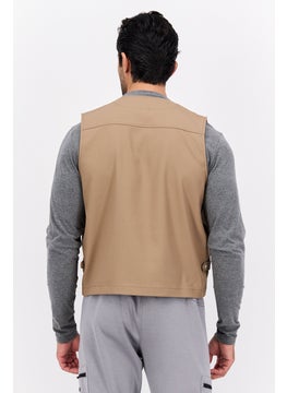 Wrangler Men Solid Vest Jacket, Tan  - Image 3