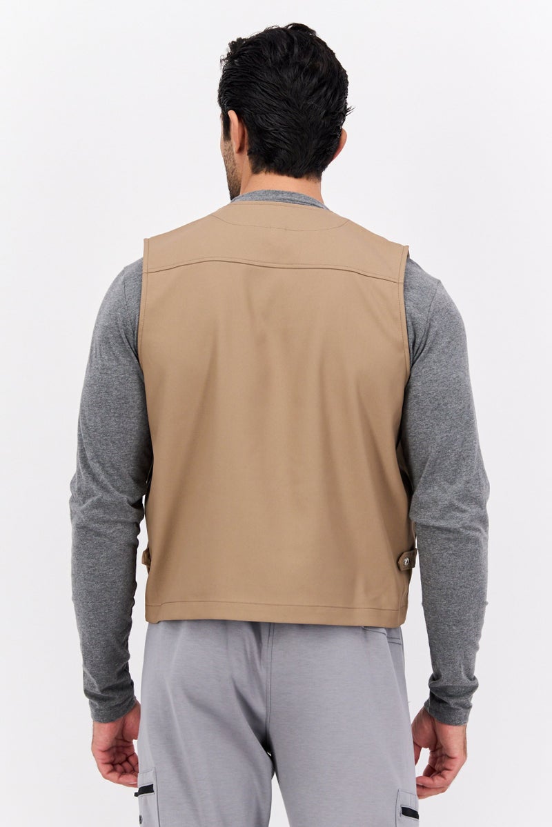 Wrangler Men Solid Vest Jacket, Tan - Image 3