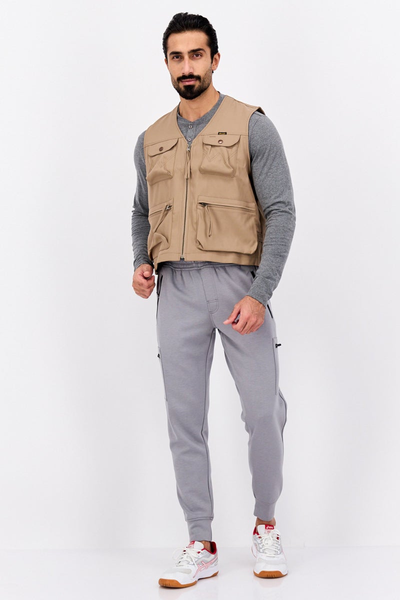 Wrangler Men Solid Vest Jacket, Tan - Image 4