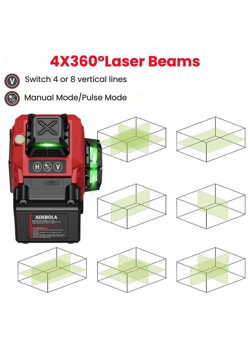 ADEBOLA - 4D Laser Level Pro Kit ，16 Lines 360° Self-Leveling with Magnetic Rotating Base， Tripod ，2 Long-Lasting Batteries& Remote Control Perfect for Tile Floors, Construction, Picture Hanging (Portable Toolbox Included) - Image 1