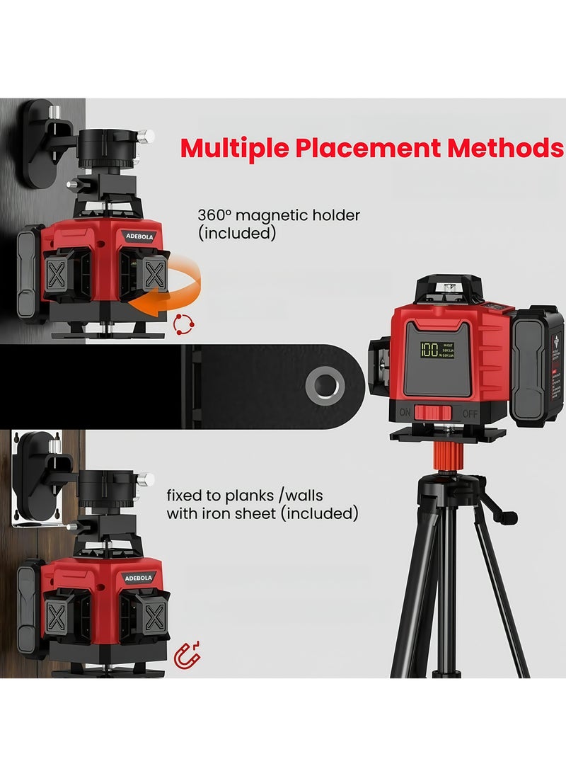 ADEBOLA - 4D Laser Level Pro Kit ，16 Lines 360° Self-Leveling with Magnetic Rotating Base， Tripod ，2 Long-Lasting Batteries& Remote Control Perfect for Tile Floors, Construction, Picture Hanging (Portable Toolbox Included) - Image 1