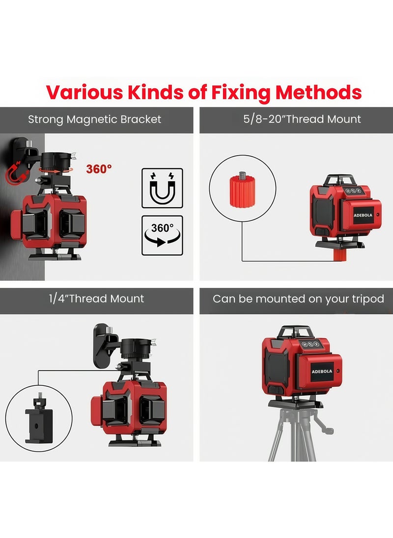 ADEBOLA - 4D Laser Level Pro Kit ，16 Lines 360° Self-Leveling with Magnetic Rotating Base， Tripod ，2 Long-Lasting Batteries& Remote Control Perfect for Tile Floors, Construction, Picture Hanging (Portable Toolbox Included) - Image 1
