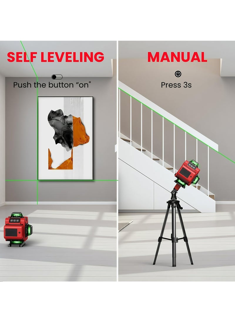 ADEBOLA - 4D Laser Level Pro Kit ，16 Lines 360° Self-Leveling with Magnetic Rotating Base， Tripod ，2 Long-Lasting Batteries& Remote Control Perfect for Tile Floors, Construction, Picture Hanging (Portable Toolbox Included) - Image 1