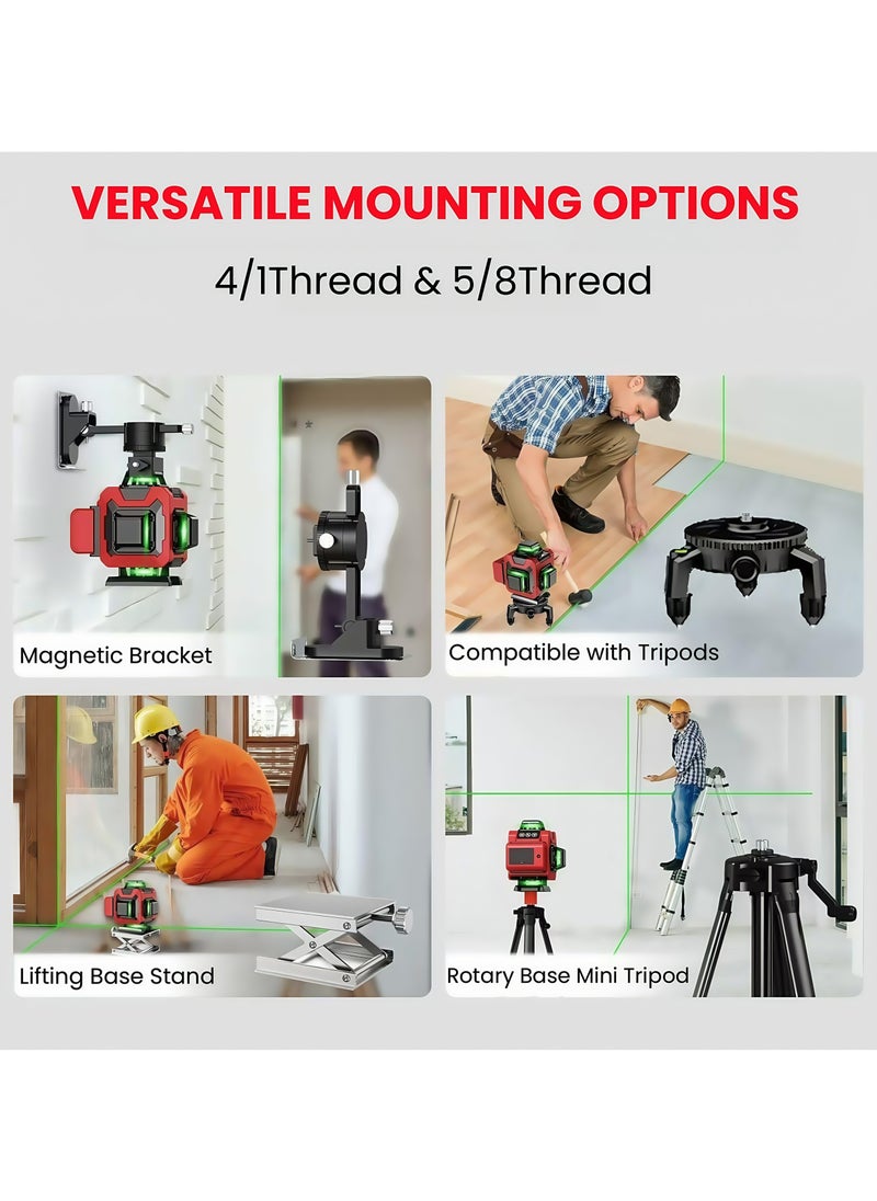 ADEBOLA - 4D Laser Level Pro Kit ，16 Lines 360° Self-Leveling with Magnetic Rotating Base， Tripod ，2 Long-Lasting Batteries& Remote Control Perfect for Tile Floors, Construction, Picture Hanging (Portable Toolbox Included) - Image 1