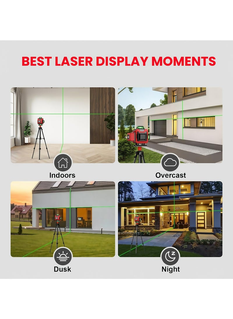 ADEBOLA - 4D Laser Level Pro Kit ，16 Lines 360° Self-Leveling with Magnetic Rotating Base， Tripod ，2 Long-Lasting Batteries& Remote Control Perfect for Tile Floors, Construction, Picture Hanging (Portable Toolbox Included) - Image 1