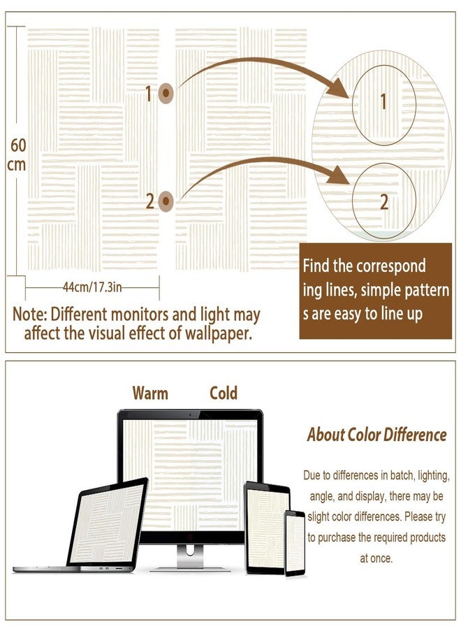 Naphite Modern Stripe Peel and Stick Wallpaper Boho Contact Paper for Cabinets Drawers Geometric Self Adhesive Removable Wallpaper for Bedroom Waterproof Beige/White Neutral Wall Decor 17.3''×78.7'' - Image 2