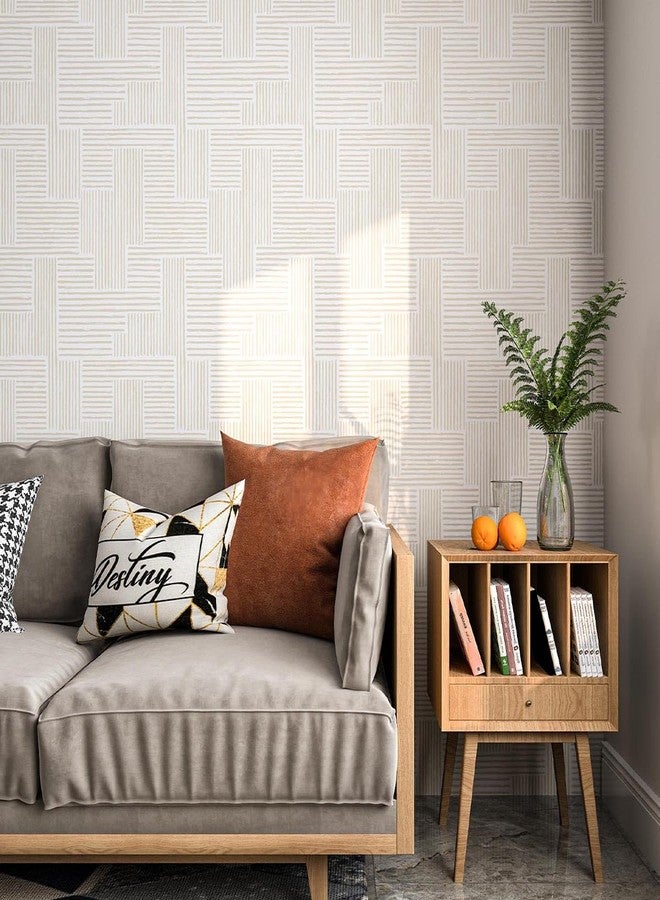 Naphite Modern Stripe Peel and Stick Wallpaper Boho Contact Paper for Cabinets Drawers Geometric Self Adhesive Removable Wallpaper for Bedroom Waterproof Beige/White Neutral Wall Decor 17.3''×78.7'' - Image 4