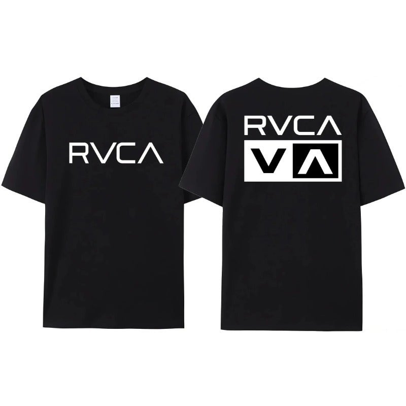 تي شيرت Rvca للرجال والنساء تي أسود صيفي قطن تي شيرت واسع - Image 3