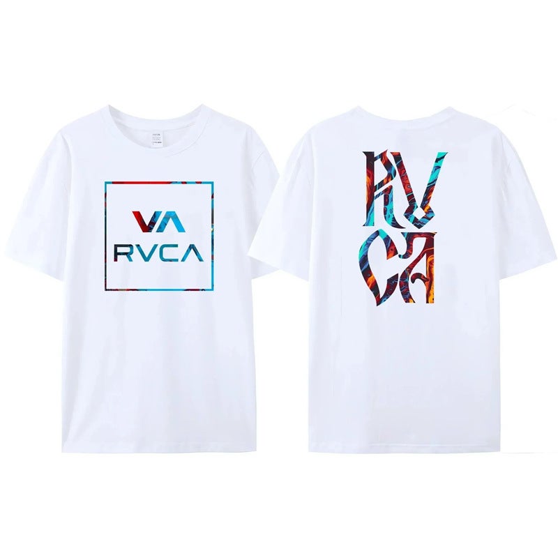 تي شيرت Rvca للرجال والنساء تي أسود صيفي قطن تي شيرت واسع - Image 1