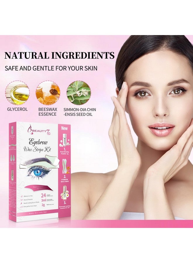 Beauty7 مجموعة شرائح شمع الحواجب، شرائح شمع الوجه لإزالة الشعر في المنزل، 24 شريحة مع مسحوق اللؤلؤ والزيت العطري لجميع أنواع البشرة الحساسة للنساء (مجموعة شرائح شمع الحواجب) - Image 5