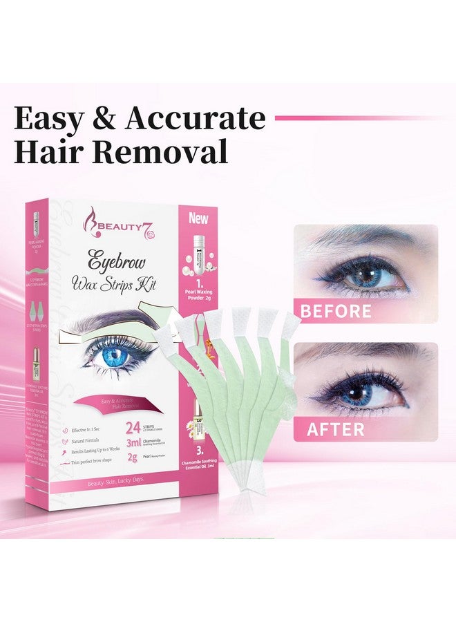 Beauty7 مجموعة شرائح شمع الحواجب، شرائح شمع الوجه لإزالة الشعر في المنزل، 24 شريحة مع مسحوق اللؤلؤ والزيت العطري لجميع أنواع البشرة الحساسة للنساء (مجموعة شرائح شمع الحواجب) - Image 4
