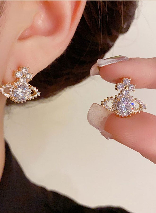 TUNKE Luxury Crown Crystal Stud Earrings, Sparkling Rhinestone Design, Elegant & Stylish - Image 1