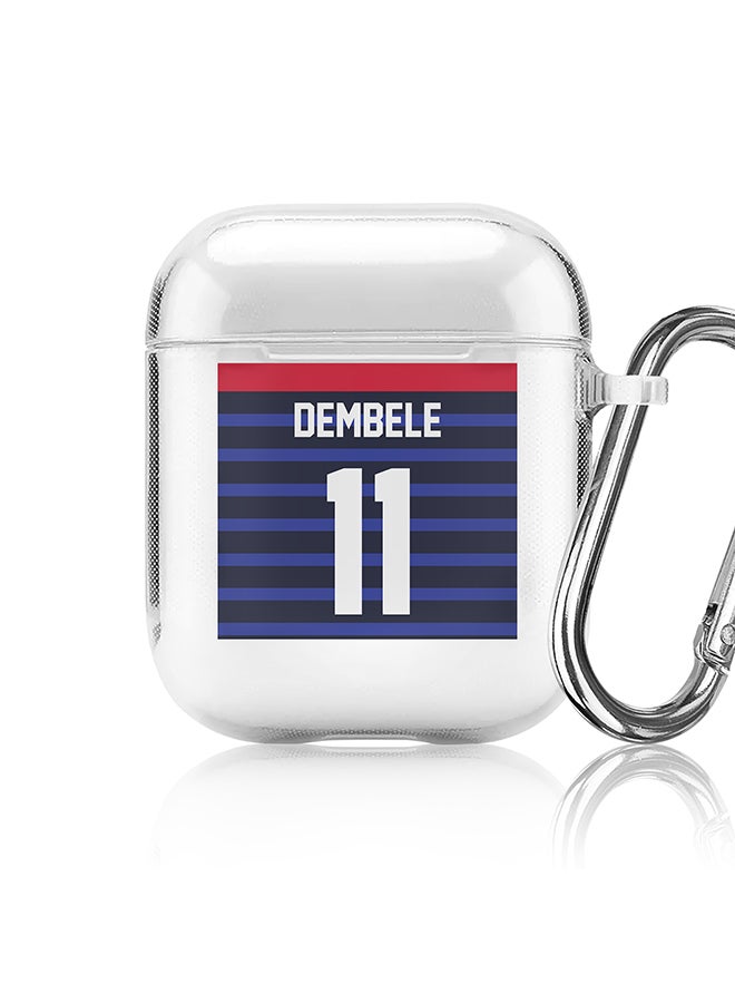 Stylizedd Classic Clear printed Case for Apple Airpods 2 / 1 Soft TPU Gel Thin Transparent Flexible Cover - Football Team - France, Player Name - Dembele - Image 1
