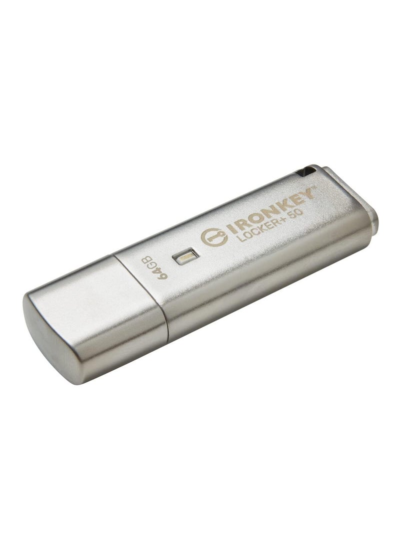Kingston Kingston Ironkey Locker+ 50 64GB Encrypted USB Flash Drive | USB 3.2 Gen 1 | XTS-AES Protection & TAA Compliant | Multi-Password Security Options | Automatic Cloud Backup | Metal Casing | IKLP50/64GB  - Image 1