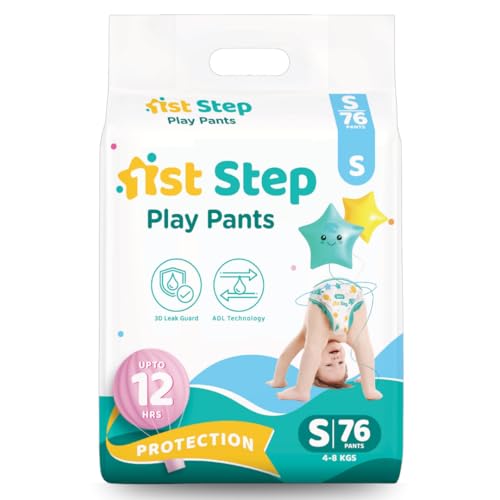 1st Step Play Pant Style Baby Diapers – Ultrasoft Comfort with 3D Leak Guard, Gel Lock Technology & Breathable Cotton Fit for up to 12 Hours Protection – S (76 Diapers) - Image 1