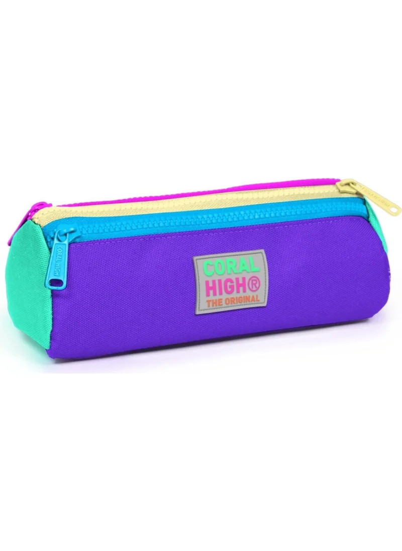 CORAL HIGH Purple Green Three Compartment Pencil Bag - Girl