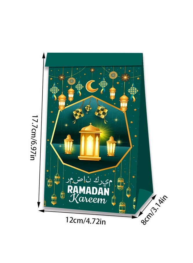 12 Pcs Eid Mubarak Party Favor Paper Bags with 18pcs Sticker, Eid Al Fitr Party Candies Goodies Bags Mosque Ramadan Theme Printed Pattern Gift Bags for Muslim Eid al-Adha Party Decoration Supplies. - Image 3