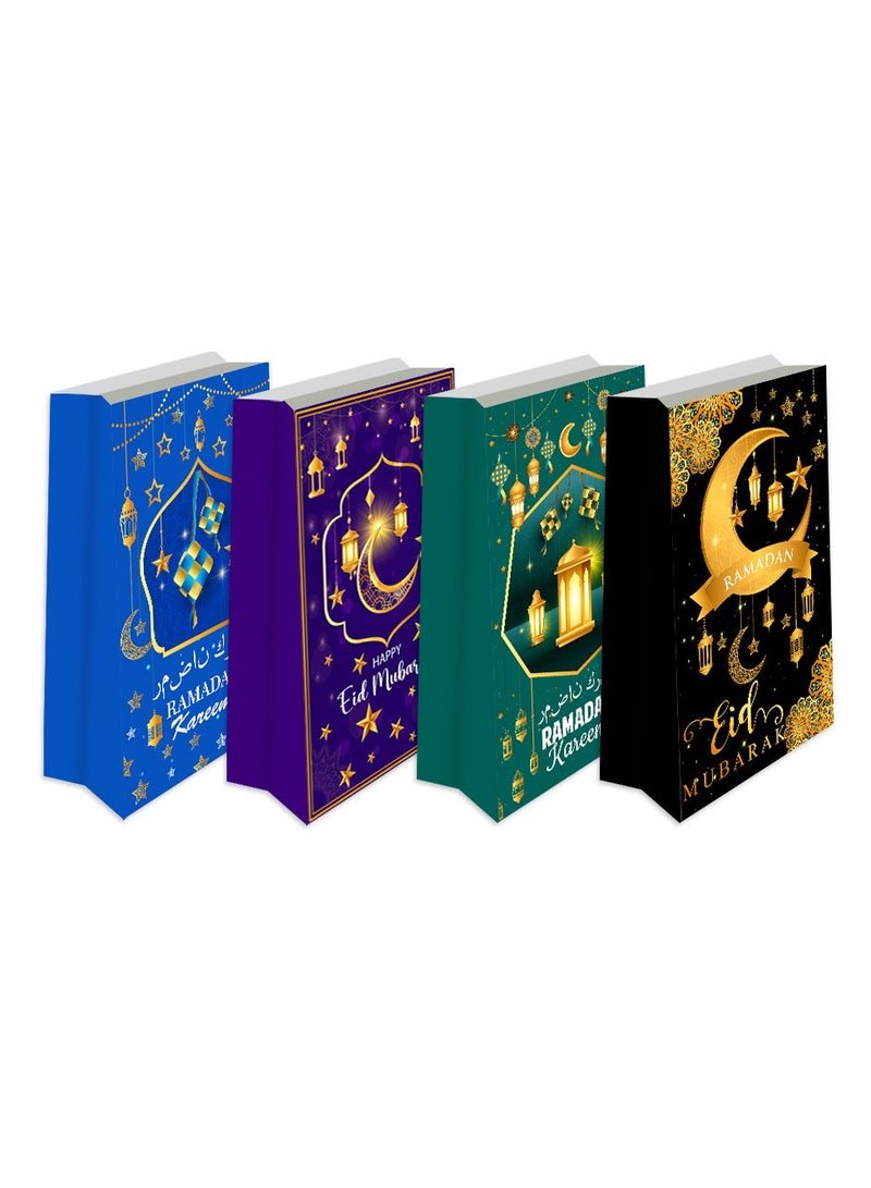 12 Pcs Eid Mubarak Party Favor Paper Bags with 18pcs Sticker, Eid Al Fitr Party Candies Goodies Bags Mosque Ramadan Theme Printed Pattern Gift Bags for Muslim Eid al-Adha Party Decoration Supplies. - Image 5
