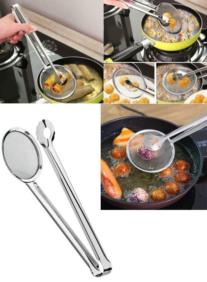هابي هوم معلقة غرف ومصفاة 2 في 1 للمطبخ متعددة الاستخدامات – أداة قلي وشواء بمشبك فولاذ مقاوم للصدأ 29 سم، ملعقة شبكية لتصفية الزيت وتقديم الطعام، مساكة طعام آمنة للابتعاد عن الزيت الساخن للأكل المقلي والشوي - Image 1