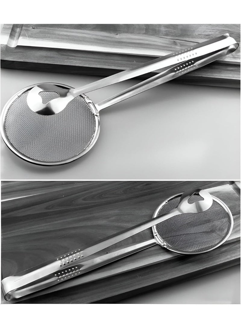 هابي هوم معلقة غرف ومصفاة 2 في 1 للمطبخ متعددة الاستخدامات – أداة قلي وشواء بمشبك فولاذ مقاوم للصدأ 29 سم، ملعقة شبكية لتصفية الزيت وتقديم الطعام، مساكة طعام آمنة للابتعاد عن الزيت الساخن للأكل المقلي والشوي - Image 4