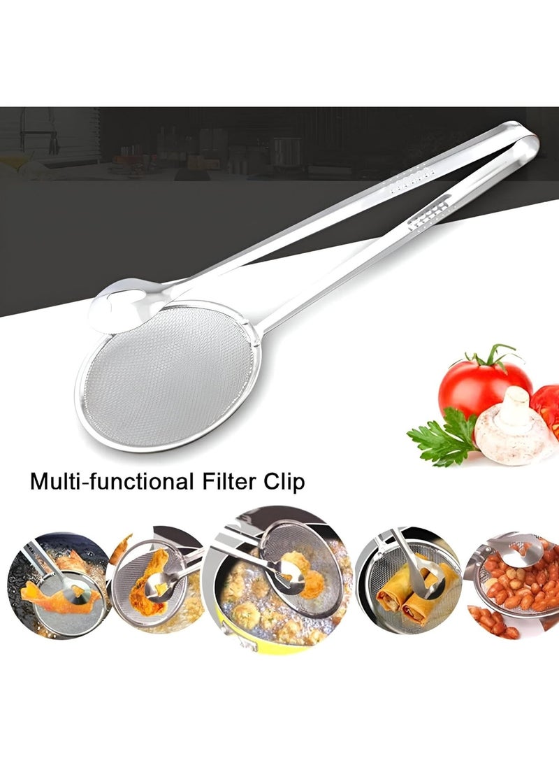 هابي هوم معلقة غرف ومصفاة 2 في 1 للمطبخ متعددة الاستخدامات – أداة قلي وشواء بمشبك فولاذ مقاوم للصدأ 29 سم، ملعقة شبكية لتصفية الزيت وتقديم الطعام، مساكة طعام آمنة للابتعاد عن الزيت الساخن للأكل المقلي والشوي - Image 3