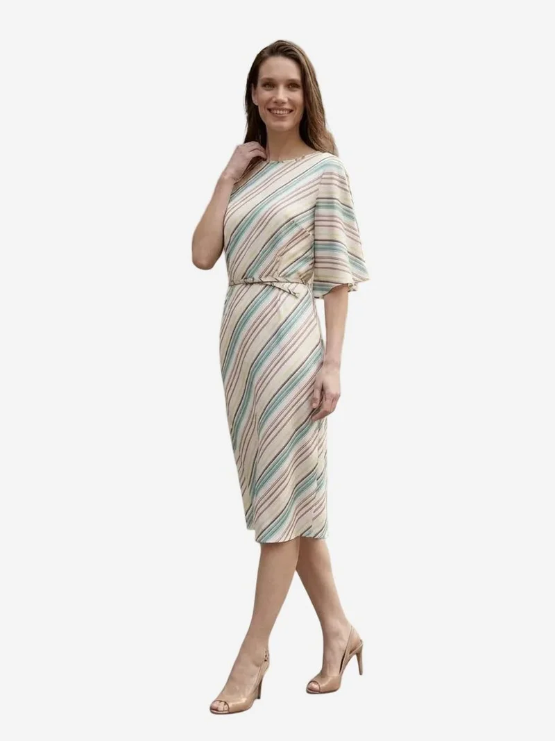 My Fashion Powder Blue MY FASHION Striped Lyocell Midi Dress for Women | Best Price UAE