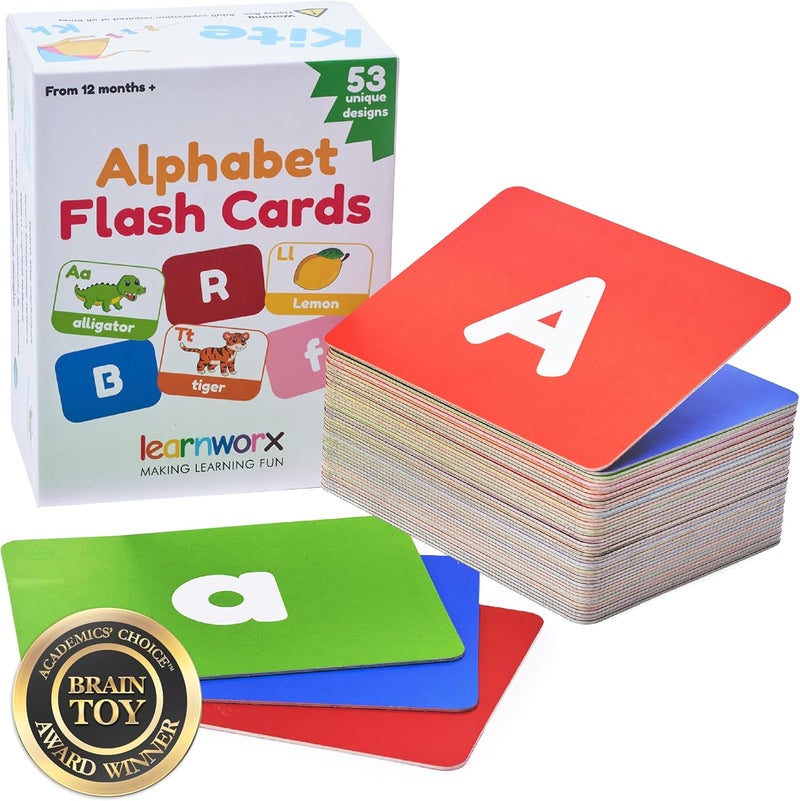 learnworx Alphabet Flash Cards for Toddlers | Award-Winning | 52 ABC Flashcards for Baby & Kids|ABC Cards Kindergarten | Large Upper and Lower Case | Large A-Z Learning Letter Animal Flashcard for Ages 1,2,3&4 - Image 1