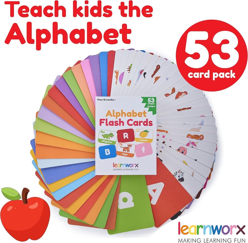 learnworx Alphabet Flash Cards for Toddlers | Award-Winning | 52 ABC Flashcards for Baby & Kids|ABC Cards Kindergarten | Large Upper and Lower Case | Large A-Z Learning Letter Animal Flashcard for Ages 1,2,3&4 - Image 2