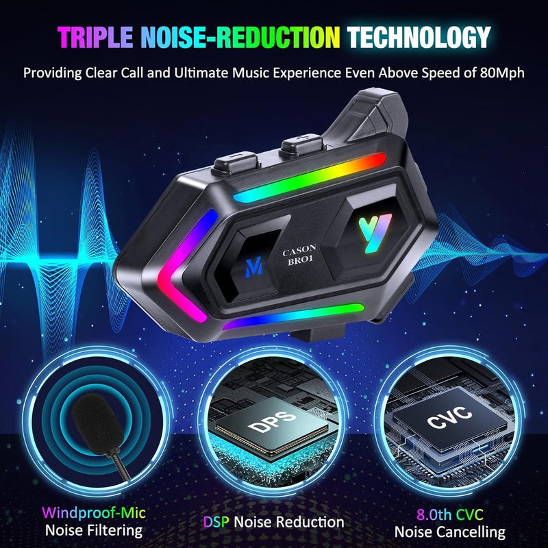 CASON جهاز بلوتوث خوذة فوق الأذن مع ميكروفون خارجي، بلوتوث لاسلكي للخوذات يتصل بـ 2 هاتف مع إلغاء الضوضاء بالذكاء الاصطناعي/تحكم في الموسيقى ومقاوم للماء لجميع خوذات الدراجات - Image 5