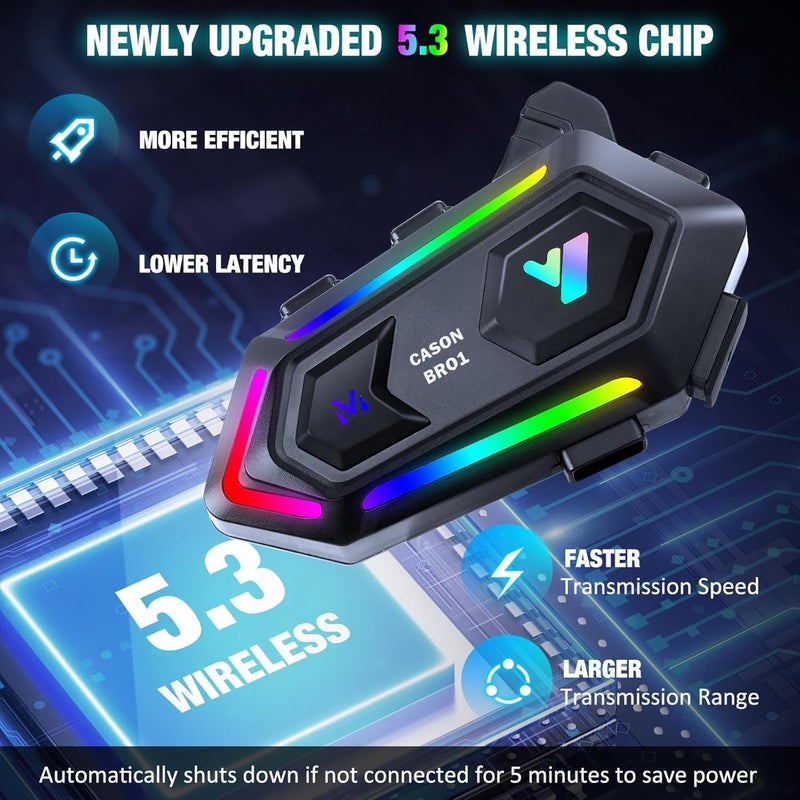 CASON جهاز بلوتوث خوذة فوق الأذن مع ميكروفون خارجي، بلوتوث لاسلكي للخوذات يتصل بـ 2 هاتف مع إلغاء الضوضاء بالذكاء الاصطناعي/تحكم في الموسيقى ومقاوم للماء لجميع خوذات الدراجات - Image 2