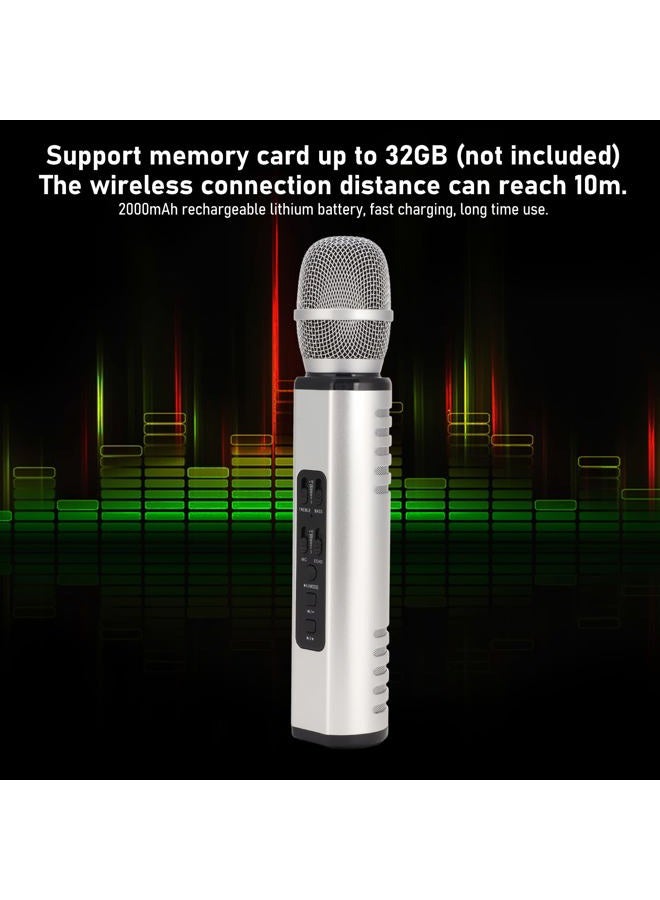 Heayzoki K6 Wireless Handheld Microphone, Karaoke Bluetooth Microphone, Portable Noise Cancelling Microphone Speaker Machine for Adults Kids Pc Smartphones (Silver) - Image 2