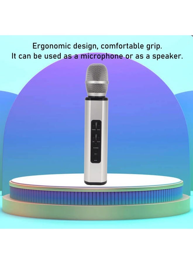 Heayzoki K6 Wireless Handheld Microphone, Karaoke Bluetooth Microphone, Portable Noise Cancelling Microphone Speaker Machine for Adults Kids Pc Smartphones (Silver) - Image 3