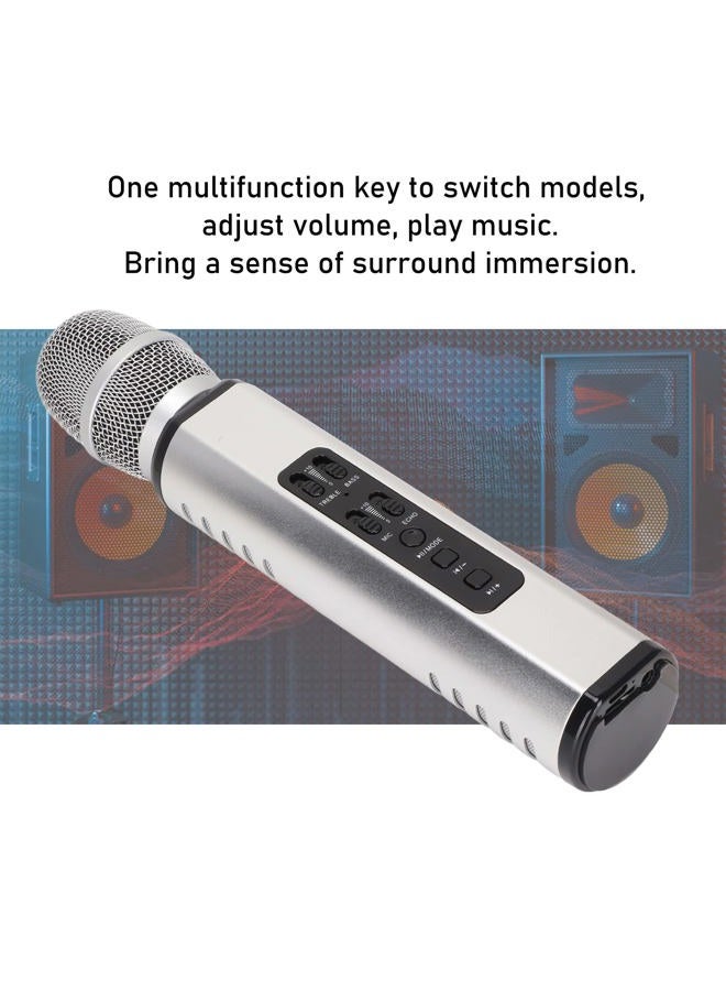 Heayzoki K6 Wireless Handheld Microphone, Karaoke Bluetooth Microphone, Portable Noise Cancelling Microphone Speaker Machine for Adults Kids Pc Smartphones (Silver) - Image 4