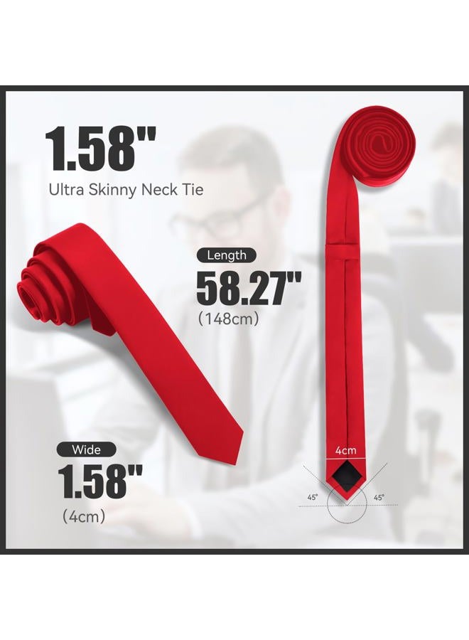 Puistr Skinny Ties Red Ties For Men and Women Solid Pure Color 1.58" (4CM) Plain Formal Slim Neckties - Image 4
