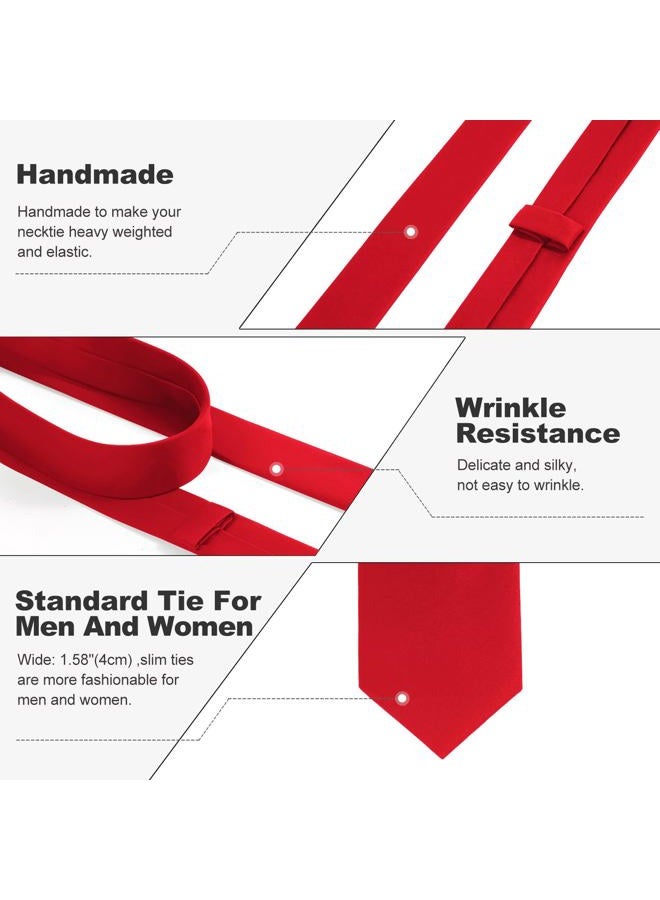 Puistr Skinny Ties Red Ties For Men and Women Solid Pure Color 1.58" (4CM) Plain Formal Slim Neckties - Image 3