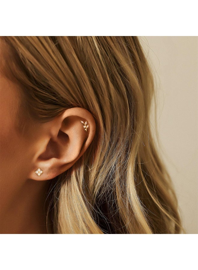 GNAFOTU 14K Gold Plated Stud Earrings, 925 Sterling Silver Post Cartilage Earring, Trendy Hypoallergenic, Cute Small Helix Earrings Stack Jewelry for Girls Women, Dainty Tiny Cubic Zirconia Earrings, 4 pairs - Image 5
