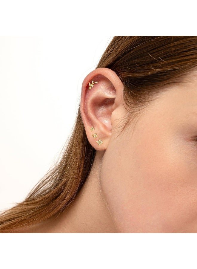 GNAFOTU 14K Gold Plated Stud Earrings, 925 Sterling Silver Post Cartilage Earring, Trendy Hypoallergenic, Cute Small Helix Earrings Stack Jewelry for Girls Women, Dainty Tiny Cubic Zirconia Earrings, 4 pairs - Image 4