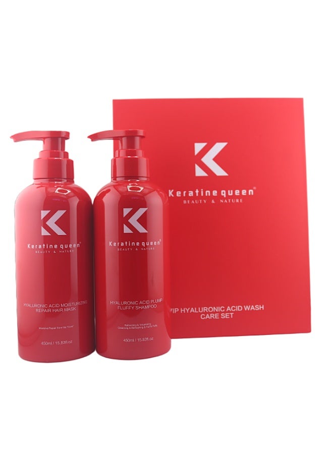 كيراتين كوين مجموعة العناية بالشعر من كيراتين كوين VIP بحمض الهيالورونيك وشامبو رقيق 450 مل وقناع إصلاح الشعر 450 مل - Image 2