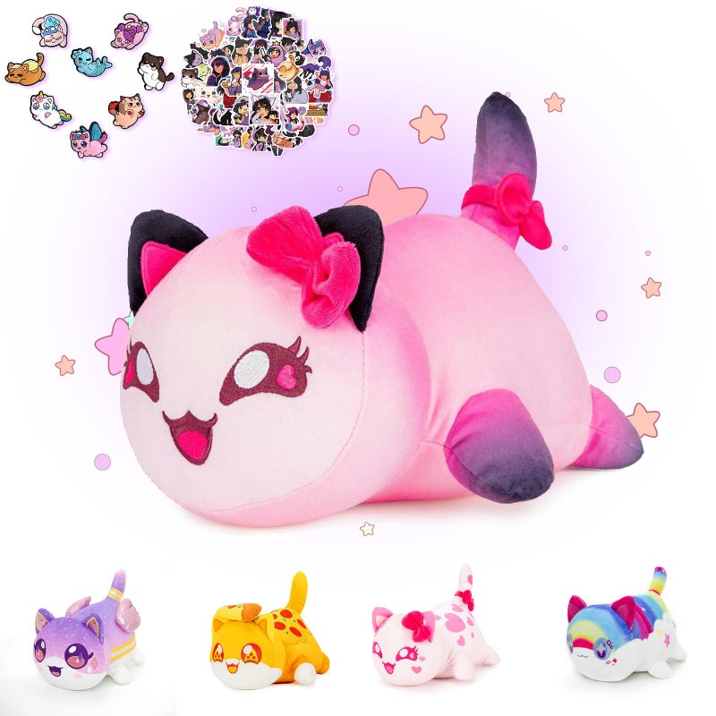 KOWSI 69-PCS 11-inches KC Cat Plush + 60-Sticker + 8-Pcs Shoe Charms - Goddess Cat Collection - 100% Embroidered Plushie - Cat Stuffed Animal Collectible (KC Cat)