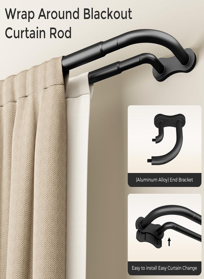 Wolistsa Double Curtain Rod, Black Wrap Around Blackout Dual Curtain Rods for Windows 48 to 84 inch, Adjustable Heavy Duty Spliced Room Darkening Window Treatment Rods, All Metal, Aluminium Bracket - Image 3