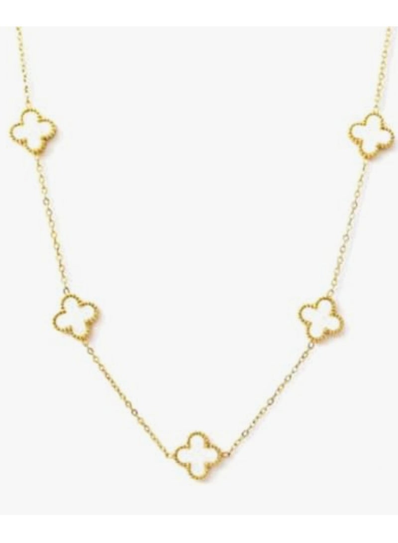 Luxuria 18K Gold Plated Stainless Steel Lucky Four Leaf Clover Pendant Necklace for Women - Jewelry Necklace Gifts for Women - White Gold - Image 1