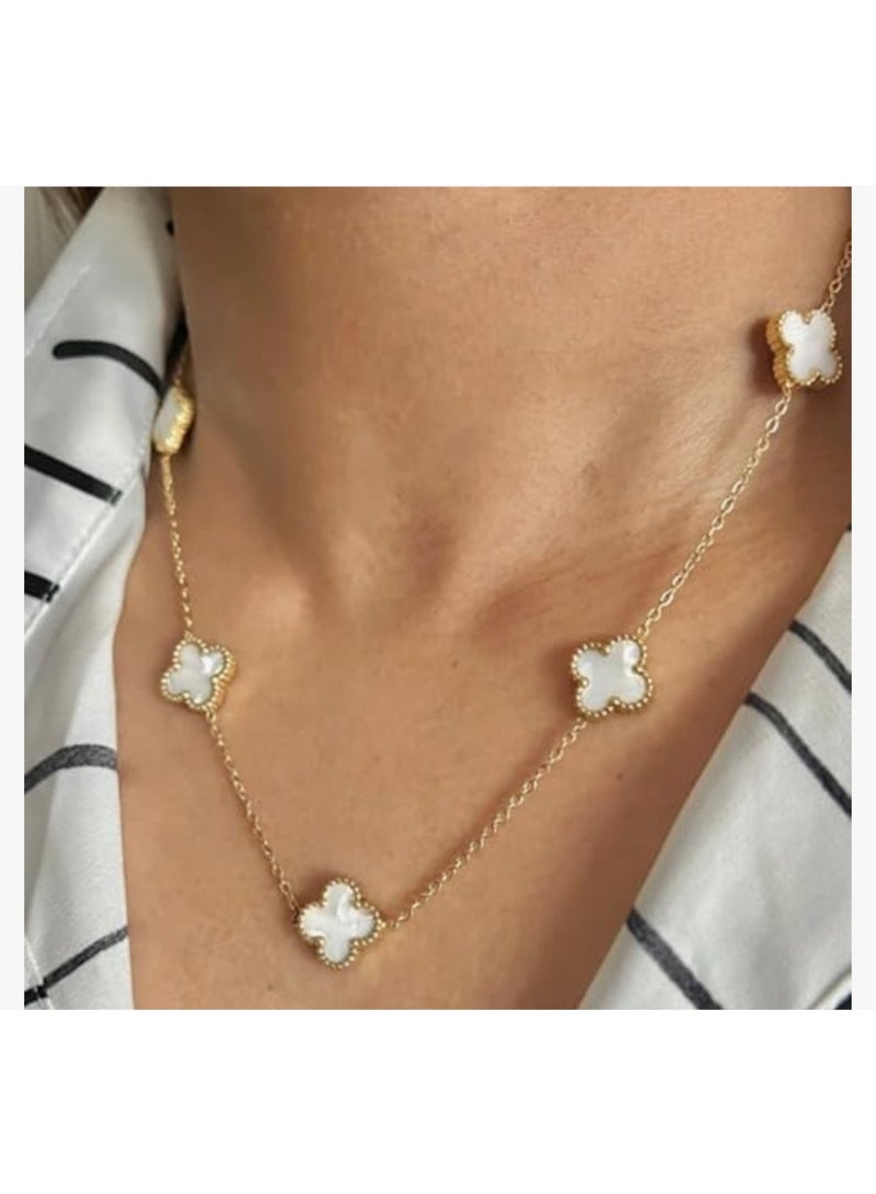 Luxuria 18K Gold Plated Stainless Steel Lucky Four Leaf Clover Pendant Necklace for Women - Jewelry Necklace Gifts for Women - White Gold - Image 4