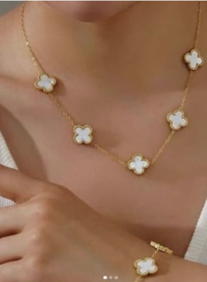 Luxuria 18K Gold Plated Stainless Steel Lucky Four Leaf Clover Pendant Necklace for Women - Jewelry Necklace Gifts for Women - White Gold - Image 3