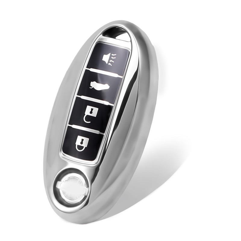 WORCAS Smart Key Fob Cover Soft TPU Key Case Keyless Compatible with 4 Button Nissan Altima Maxima Armada Murano Rogue Versa Pathfinder Leaf Sentra GTR Infiniti EX FX X G JX M Q QX Series Silver